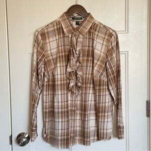Ralph Lauren Brown Casual Button Down Shirt with Plaid Design